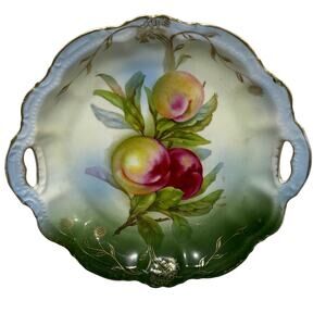 Antique porcelain hand painted fruit plate round serving platter PM & M Bavaria